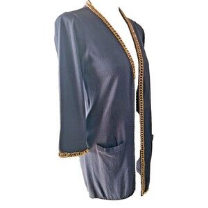Joan Rivers Womens Sz M Black Duster Cardigan Sweater w/ Gold Chain Detail